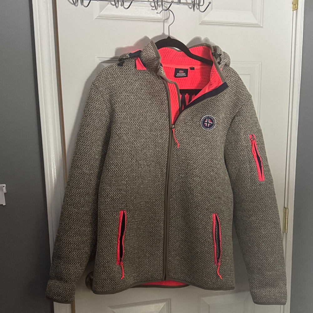 Women's Gray Bomber Jacket with Pink Accents